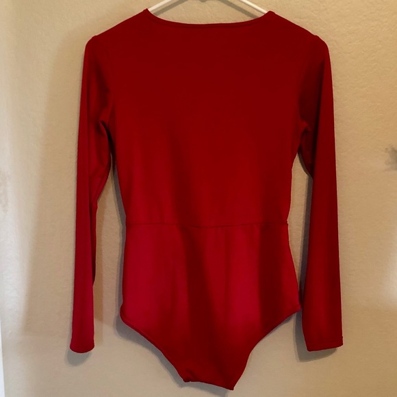 Red Long Sleeve Lace up Body Suit - Picture 3 of 3